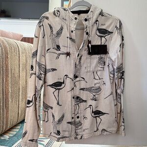 Men's Bird Print Lightweight Jacket - Cream and Black